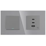 PULSAR Steckdose Unterputz GaN PD 65W Schnellladen 2x USB-С 1 x USB-A mit Wechselschalter Glas Grau...