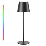 Qsky Tischlampe Kabellos Dimmbare LED Akku Tischleuchte, Wiederaufladbar Warme Lichtfarbe 3000K+RGB...