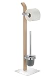 WENKO Stand WC-Garnitur Samona Nature, aus Holz mit Chrom-Akzenten, Toilettenpapierhalter &...