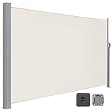 LARMNEE Seitenmarkise mit Stahl-Kasten, 160 x 400 cm, Markise ausziehbar, Sonnenschutz, Seitenrollo,...