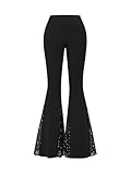 SOLY HUX Damen Hose Mode Schlaghose mit Mesh Leggins Casual Hosen Lange Hose Freizeithose mit...
