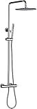 Duschset, Badezimmer-Thermostat-Duscharmatur-Set, Schwarz/Chrom, Regenfall-Wasserhahn,...