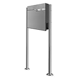Metzler® Standbriefkasten mit Zeitungsfach und Edelstahl-Namensschild Graualuminium RAL 9007...