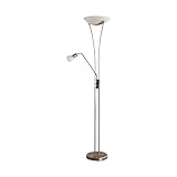 ELC Stehlampe, Deckenfluter nickel matt 180 cm, verstellbarer Lesearm, Standleuchte Glas Metall, 2x...