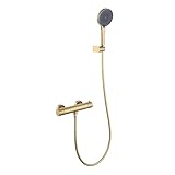 Friota Duschsystem mit Thermostat gold Duscharmatur Komplettset, Regendusche mit Armatur...