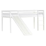 Homestyle4u 2124, Hochbett Kinder mit Rutsche Lattenrost Kinderbett 90x200 cm Weiß Spielbett...