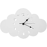 SAFIGLE Nordische Wolkenförmige Wanduhr Kinderzimmer Stille Cartoon Uhr Leichtes Holz Weiß...