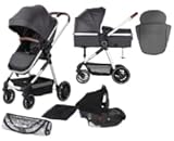 Mobiclinic® Kids, Kinderwagen + Babywanne+ Autositz, 3 in 1, Darky, I-Size-Norm, Klappbar,...