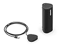 Sonos Roam + kabelloses Ladegerät, schwarz – Wasserdichter WLAN & Bluetooth Lautsprecher mit...