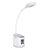 USB-LED-Schreibtischlampe mit Wecker, Stifthalter, Kalender, 4-in-1-Design, 3-stufig, dimmbar,...