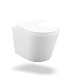 Hänge-WC spülrandlos in D-Form, Hochwertige Keramik-Wandtoilette mit absenkautomatischem...