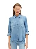 TOM TAILOR Damen Jeansbluse mit Brusttaschen, 10113 - Clean Mid Stone Blue Denim, 42