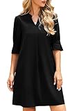 Enmain Sommerkleid Damen Schwarz Casual Blusenkleid V-Ausschnitt Leicht und Luftig Elegantes Tunika...