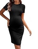 Ekouaer Damen Umstandskleider Sommer Kurzarm Full Slip Umstandsmode für Schwangere, Schwarz L