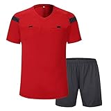 SHINESTONE Herren-Schiedsrichter-Trikot, für Fußball, Kurze Ärmel (Red, Large)