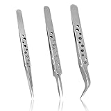 3 Industrielle Pinzette, Pinzette Spitz Set, Antistatische Edelstahl Pinzetten Gebogene und Gerade,...