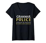 Damen Funny Writer Grammar Police To Serve And Correct Geschenk T-Shirt mit V-Ausschnitt