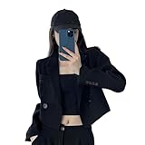 OKGD Schwarz-weiße Langarm-Anzugjacke für Damen, koreanischer Stil, Revers, Kurze Anzugjacke,...