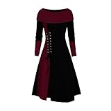 Damen Strickkleid 2024 Mode Langarm Patchwork Kleider Casual Farbblock Rundhalsausschnitt Kordelzug...