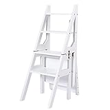 Klappbarer Leiterstuhl aus Massivholz, Doppelzweck-Stehleiter und Tritthocker für Haus und Garten