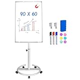 maxtek Flipchart Ständer, 90x60cm Flipcharts Whiteboard, Aluminiumrahmen Haken Verschieben...
