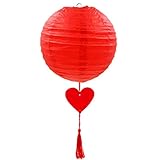 IZHAOGJING Lampions, Papierlaternen 20 cm runde rote Laterne herzförmige pendelpapier Laternen für...