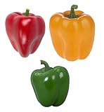 Deko Paprika 3 Stück, Rot, Gelb und Grün, Lebensechtes Plastikgemüse, Kunstgemüse, Kunstobst,...