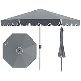 FANTASK Sonnenschirm mit Volant Φ 300 cm, Terrassenschirm mit Kurbel, Gartenschirm, beidseitig um...