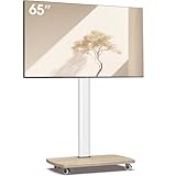 AOKCOS TV Ständer Rollbar mit Holzablage, Fernsehständer auf Rollen für 32-65 Zoll Fernseher, TV...