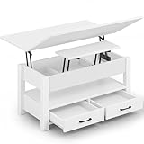 Rolanstar Couchtisch Höhenverstellbar, Wohnzimmertisch mit Schublade & verstecktem Fach,...