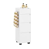 SoBuy BZR29-W Badezimmerschrank Badschrank Badmöbel Badkommode mit 3 Schubladen und 4 Fächern...