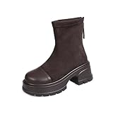 Plateau Stiefel Damen 70Er - Stiefeletten Mit Blockabsatz Profilsohle Halbstiefel Mit...