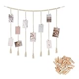Fotowand mit Klammern, Fotogirlande Boho Fotovorhang Hängende Fotocollage Wand Bilderrahmen mit 45...