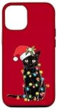 Hülle für iPhone 15 Schwarze Sankt-Katze verwirrte oben im Licht-Weihnachtssankt