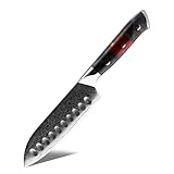 Damaso Santoku Messer (12,7cm), Red Ash Kochmesser aus 67 Lagen Damastmesser, Japanisches Messer,...