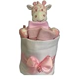 Windeltorte rosa Baby-Geschenk – Musselin, quadratisch, 9 Premium-Windeln, Baby-Lätzchensocken...