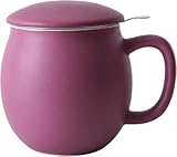 Yundu Porzellan-Teetasse mit Teesieb und Deckel, mattes Violett, 340 ml, Tasse mit Deckel zum...