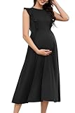 OUGES Damen Sommer Stillkleid Geraffte Reißverschluss Hohe Taille Maix Umstandskleider Ärmellos...