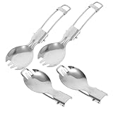 ibasenice 4 Stück Teiliges Faltbares Besteckset aus Kompakter Faltbarer Löffel und Spork...