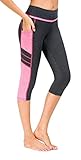Flatik Damen Netzoberfläche Sport Gym Yoga Laufen Fitness Leggings Hose, Grau Pink(3/4 Capri), S