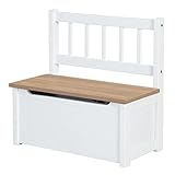 roba Kindertruhenbank Woody - Spielzeugtruhe in Holz Natur & Weiß lackiert - Kinderbank mit...