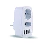 Firlarm - Adapter Steckdose mit USB, 5V / 3.0A Steckdose, 4000W (16A) Steckdosenleiste 3 und 1...