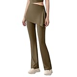 2-In-1 Damen Yogahose mit Abnehmbare Bluse Rock, Flared Leggings Stretch Gym Hose, High Waist...