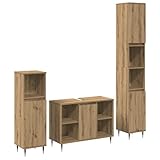 vidaXL 3-teiliges Badezimmermöbel-Set, handgefertigte Eiche, moderne Aufbewahrungsschränke,...