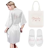 Hestya 3er Set Roségold Braut Präsent Brautparty Geschenke Weißer Satin Bride Morgenmantel Bride...