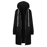Lässige Damen-Kapuzenpullover mit Taschen, Reißverschluss, Fleece, Tunika, lang, leicht,...