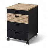 Stella Trading Glenn Rollcontainer Schreibtisch in Schwarz, Artisan Eiche Optik - Mobiler...