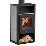 Justus Texas V Kaminofen Stahl Schwarz mit Specksteinkeramik Grau 6 kW Bauart 1 Warmhaltefach...