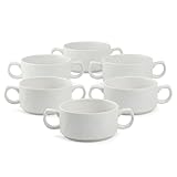 Festa Italia 6 x Suppenschalen aus Keramik - 300 ml - Weiß Suppenschüssel mit Griffen Set von 6 -...