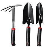 Gartengeräte 3-teilig mit rutschfestem Griff – Professionelles Set aus Edelstahl zum Bepflanzen,...